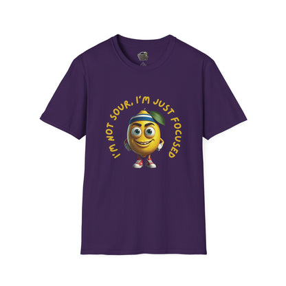 Focused Lemon t-shirt: Funny Running Fruit Tee Purple