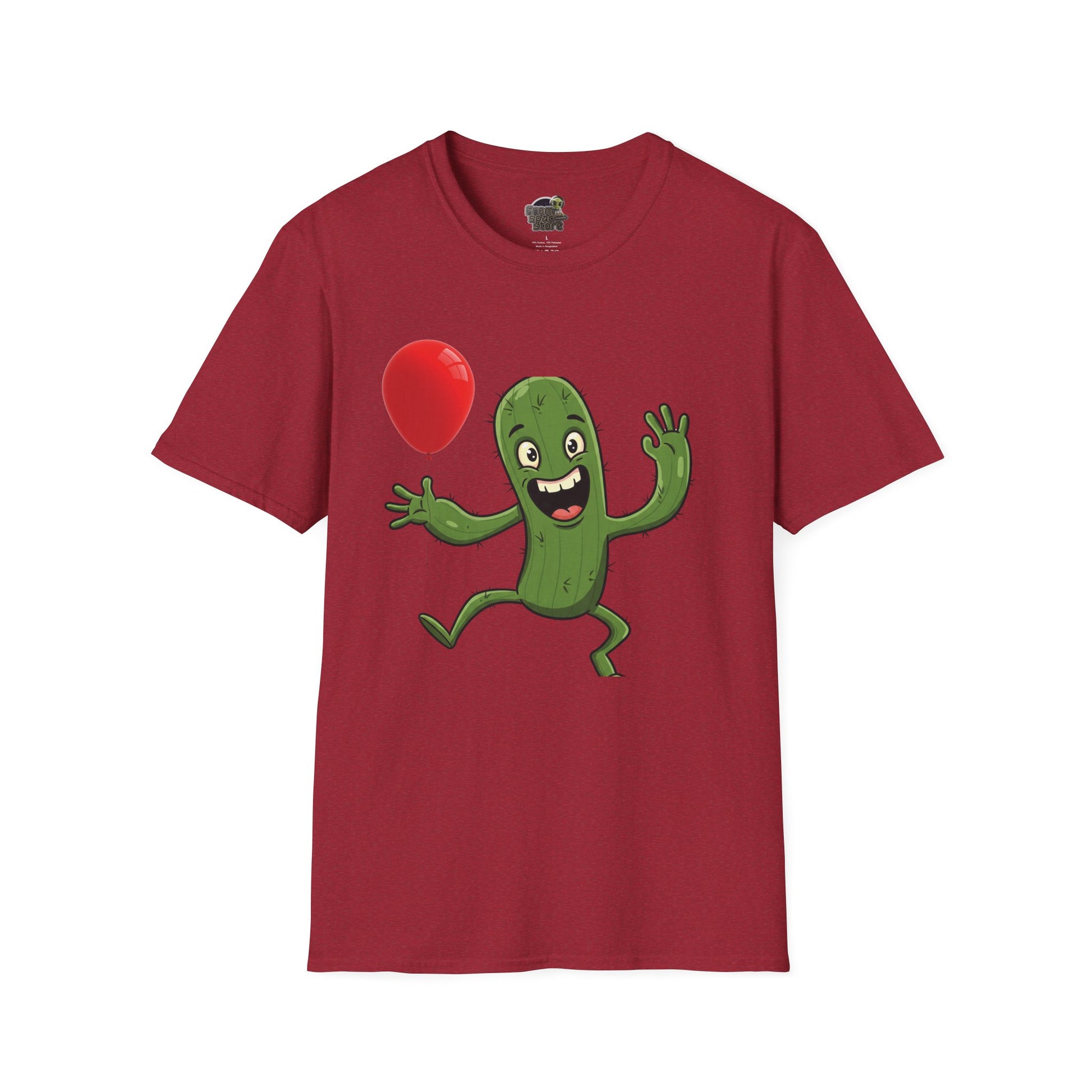 Cactus Mania T-Shirt: Cheerful Cactus with Balloon | Organic Cotton Unisex Tee Antique Cherry Red