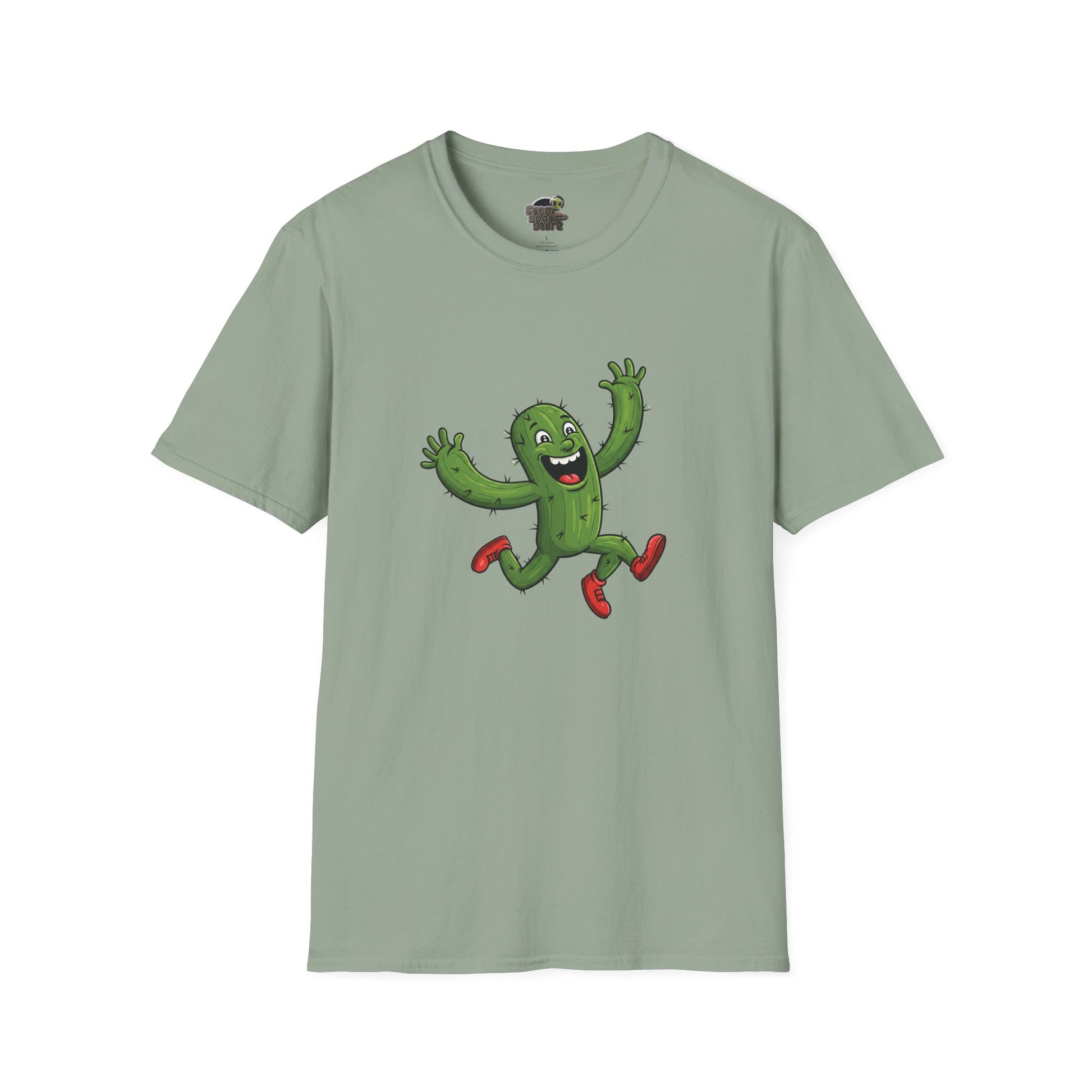 Running Cactus T-Shirt: Fun Organic Cotton Tee for Nature & Quirky Style | Cactus Mania Sage