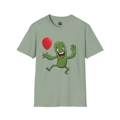 Cactus Mania T-Shirt: Cheerful Cactus with Balloon | Organic Cotton Unisex Tee Sage