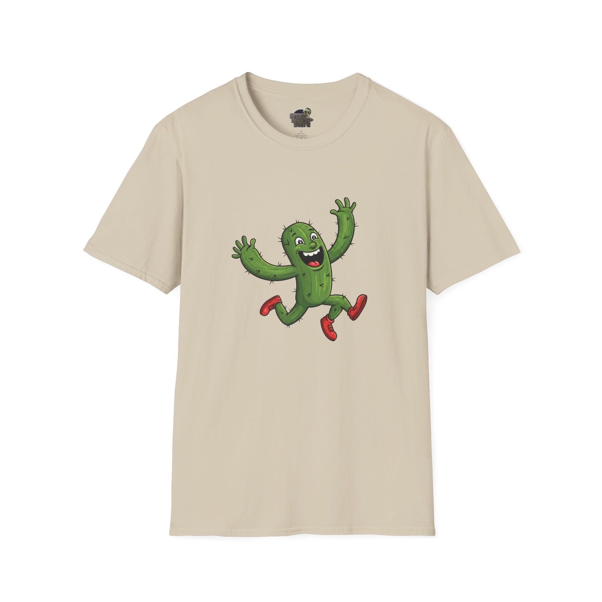 Running Cactus T-Shirt: Fun Organic Cotton Tee for Nature & Quirky Style | Cactus Mania Sand