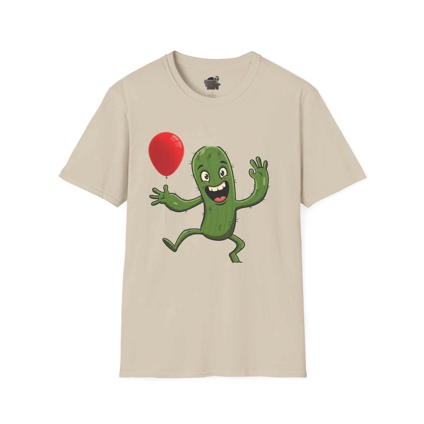 Cactus Mania T-Shirt: Cheerful Cactus with Balloon | Organic Cotton Unisex Tee Sand