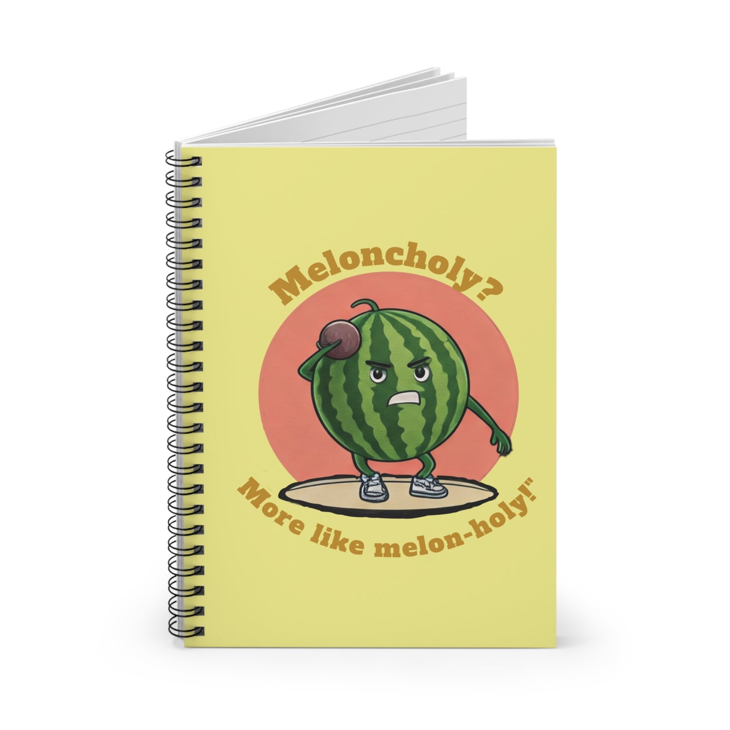 Funny book with an Athletic watermelon, melon holy spiral book with a Yellow theme.