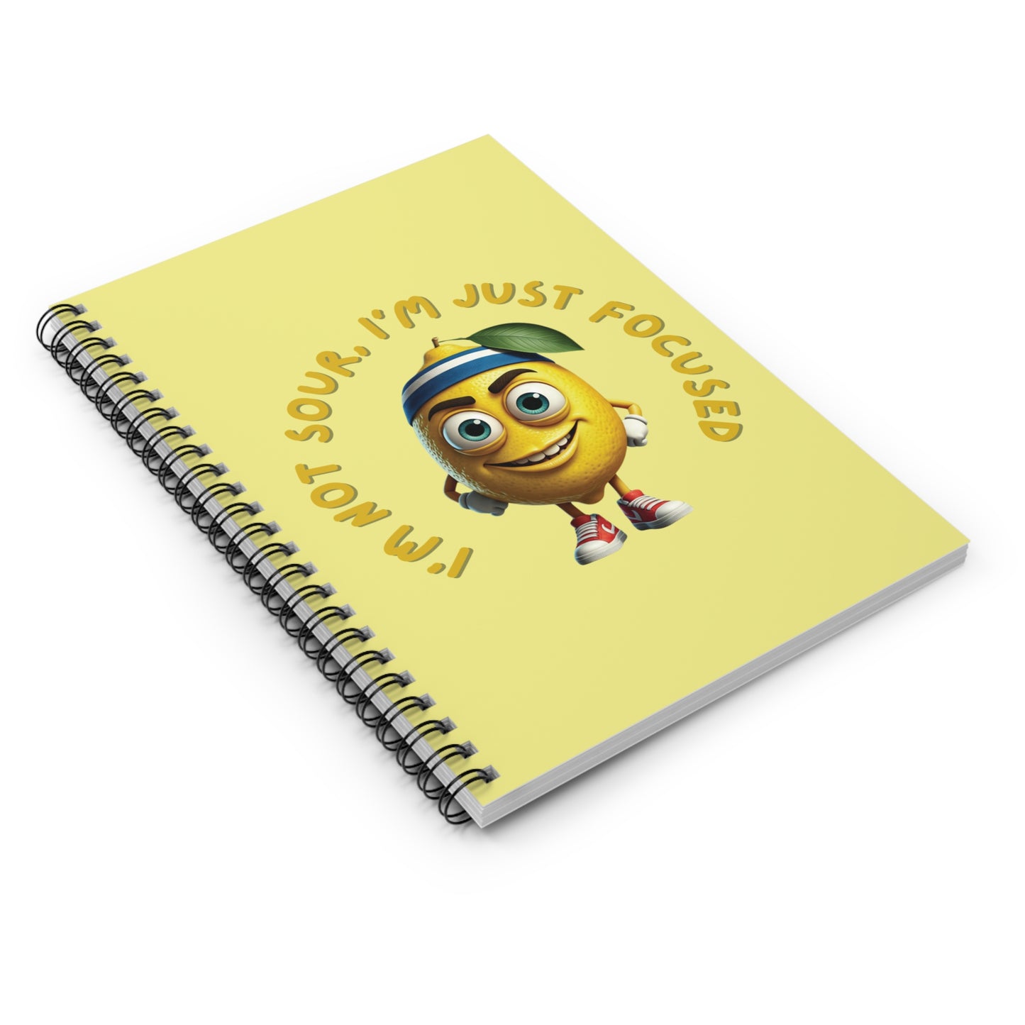 Spiral book with a original lemon design and funny text on a yellow background