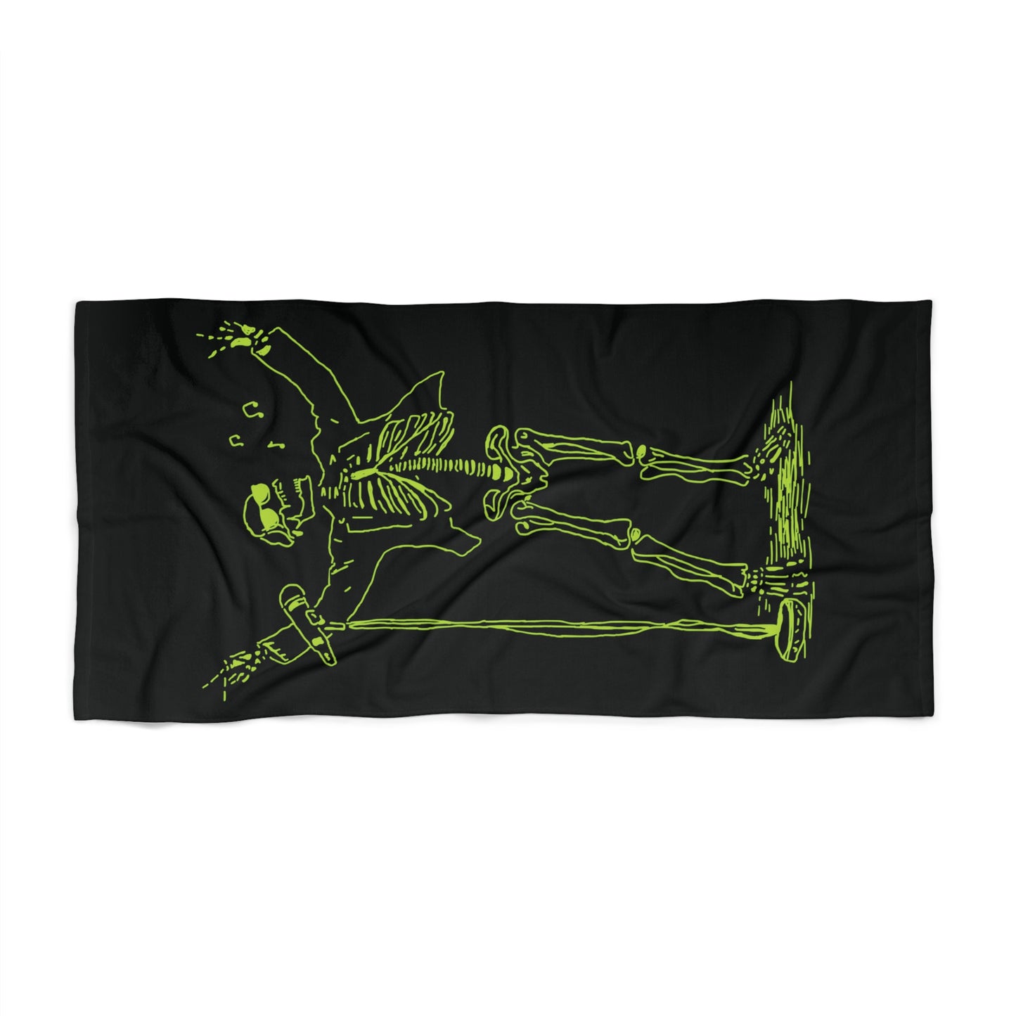 Black towel with unique fluo green skeleton design