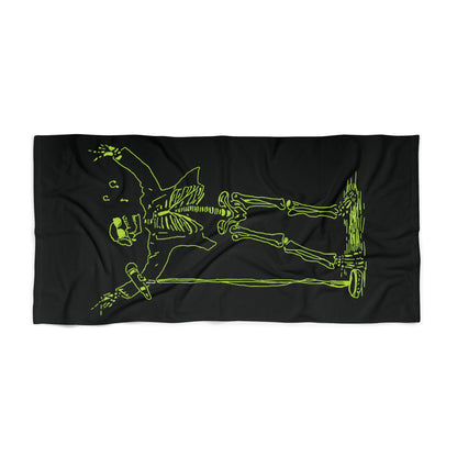 Black towel with unique fluo green skeleton design