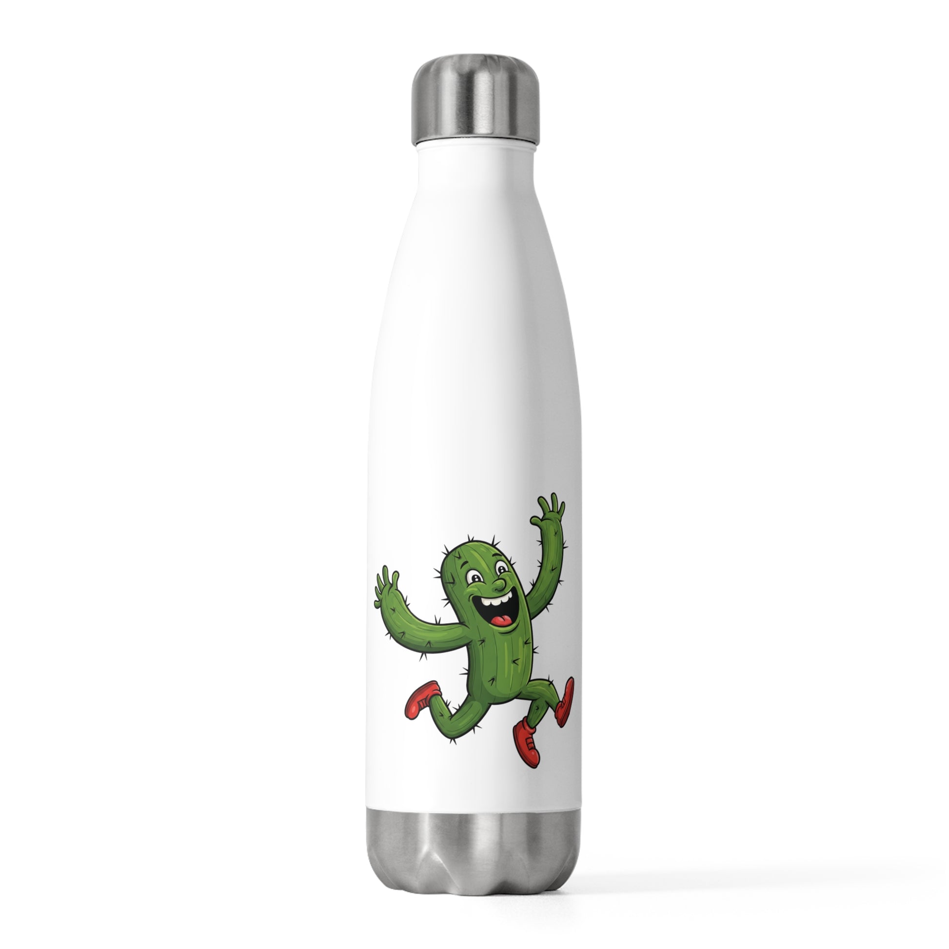 Unique running cactus design on a insulated White water bottle
