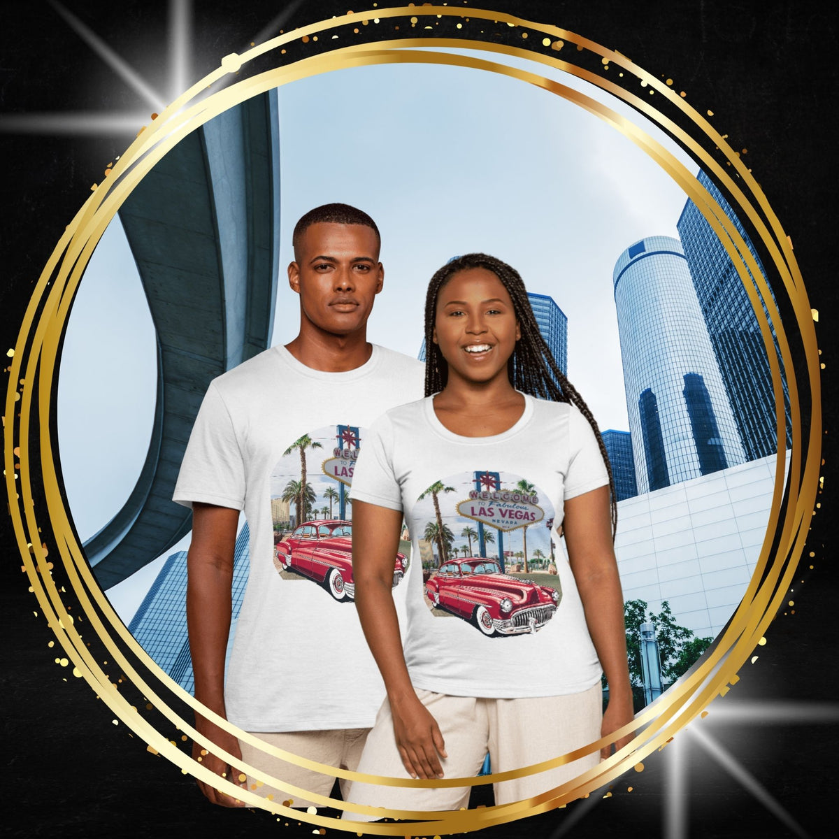 Vegas Cruiser T-Shirt: Retro Las Vegas Sign & Classic Red Car | Vintage Road Trip Tee