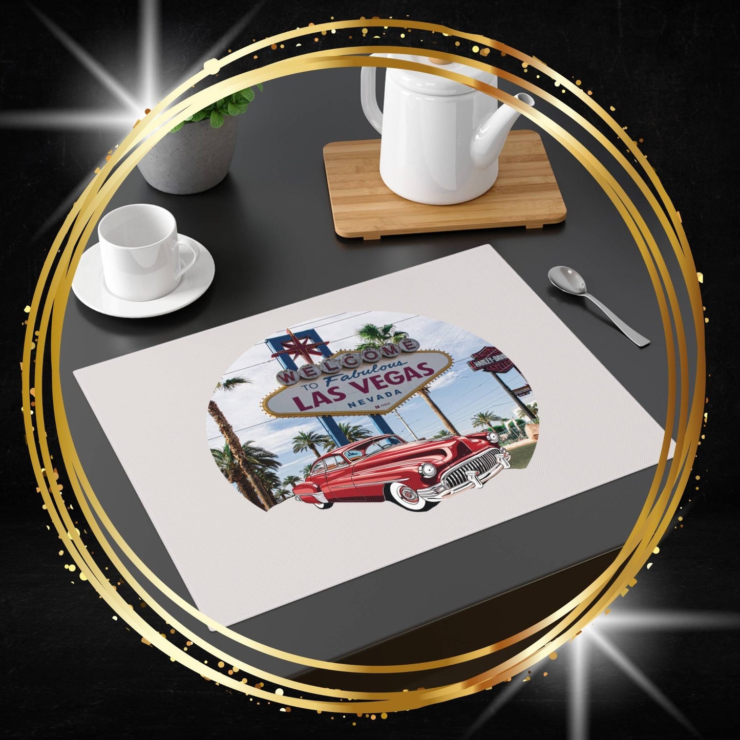 The Neon Oasis: Las Vegas 1950s Buick Placemat