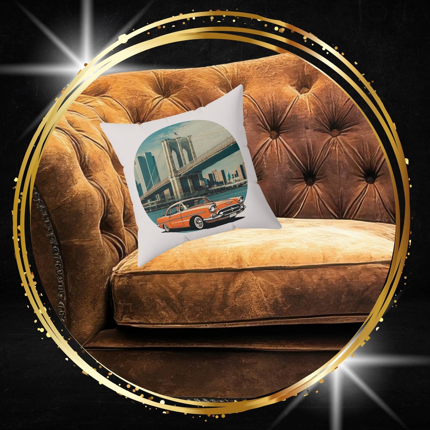 The Crossing – 1950s Chevrolet Bel-Air Brooklyn Bridge Pillow