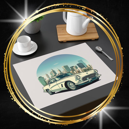 Urban Orbit: 1950s Corvette Skyline Cotton Placemat