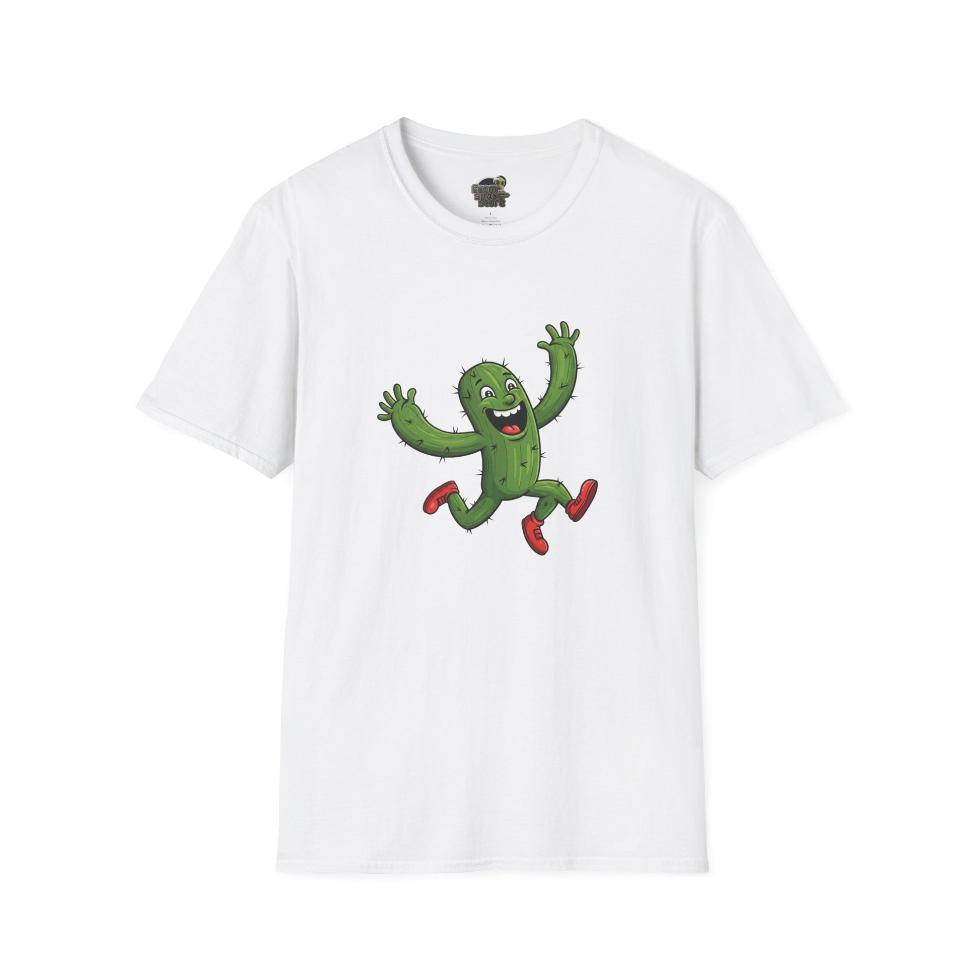 Running Cactus T-Shirt: Fun Organic Cotton Tee for Nature & Quirky Style | Cactus Mania White