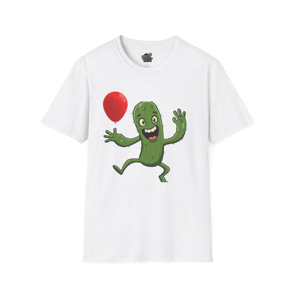 Cactus Mania T-Shirt: Cheerful Cactus with Balloon | Organic Cotton Unisex Tee White