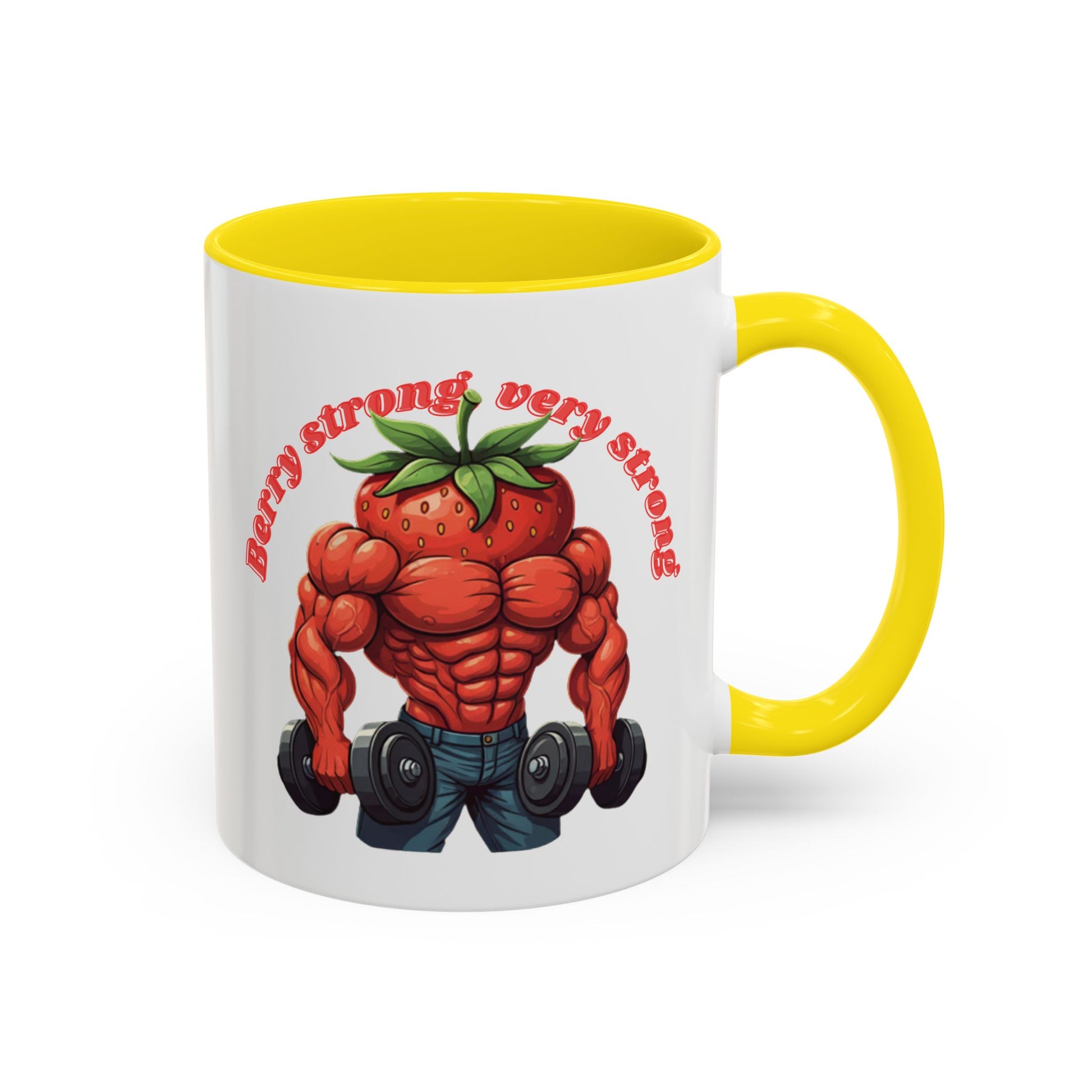 Berry Strong Mug - Funny Strawberry Gym Workout Coffee Mug! 11oz Yellow