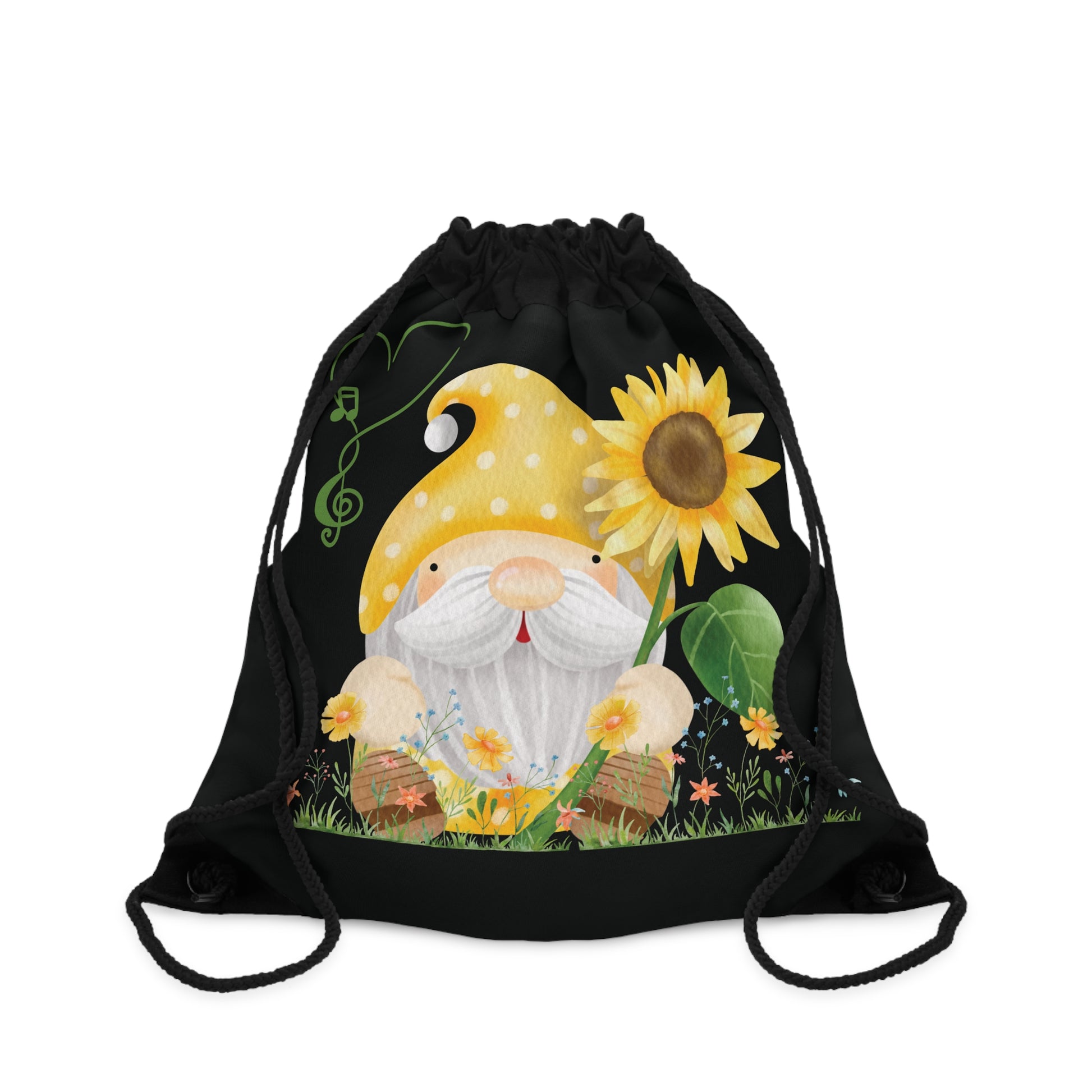 Yellow and black Gnome Drawstring Bag for unique gifts