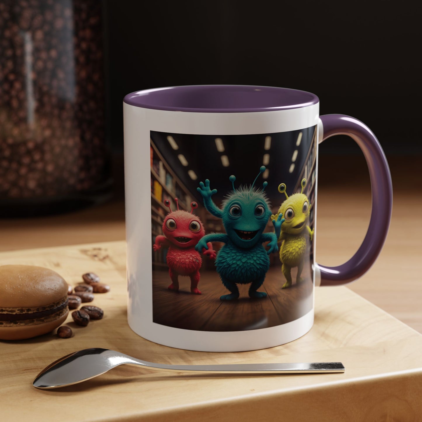 Music themed ceramic mug with cool alien dancer artwork, aesthetic coffee mug and perfect sci-fi gift for him or her.
