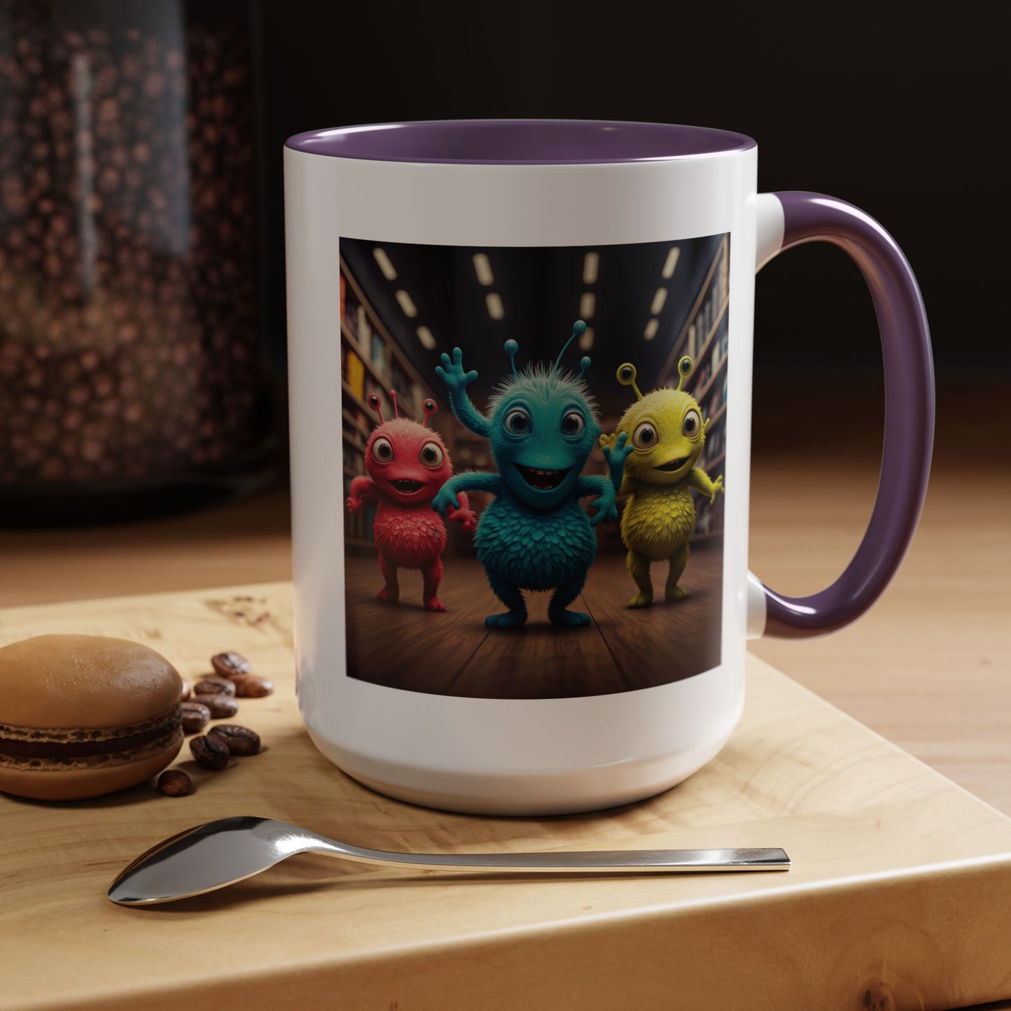 Alien dancer art coffee mug, unique sci-fi drinkware and cool outer space gift for dance and music lovers.