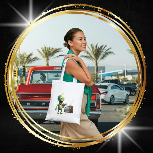 Beam Me Up! Alien Graphic Tote Bag - Eco-Friendly & Unique