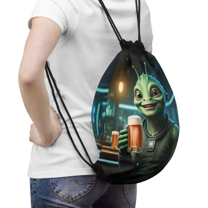 Alien Vibes Drawstring Bag: Funny Alien with Beer Design | Unique Backpack for Extraterrestrial Fans