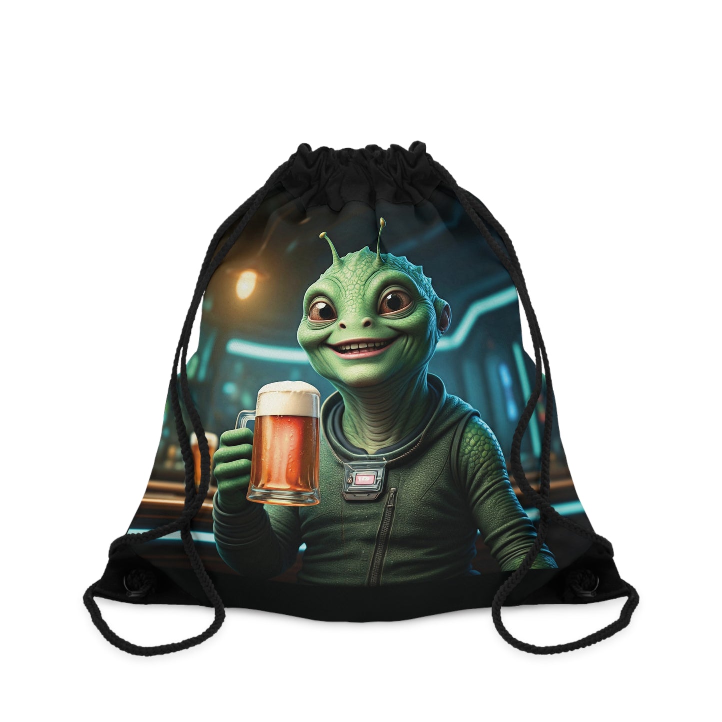 Alien Vibes Drawstring Bag: Funny Alien with Beer Design | Unique Backpack for Extraterrestrial Fans One size