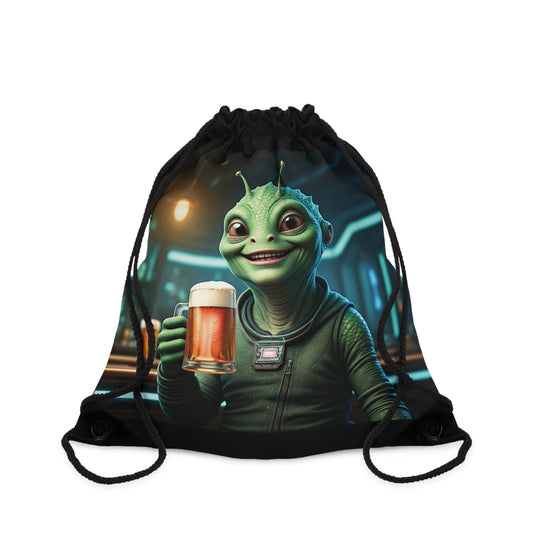 Alien Vibes Drawstring Bag: Funny Alien with Beer Design | Unique Backpack for Extraterrestrial Fans One size
