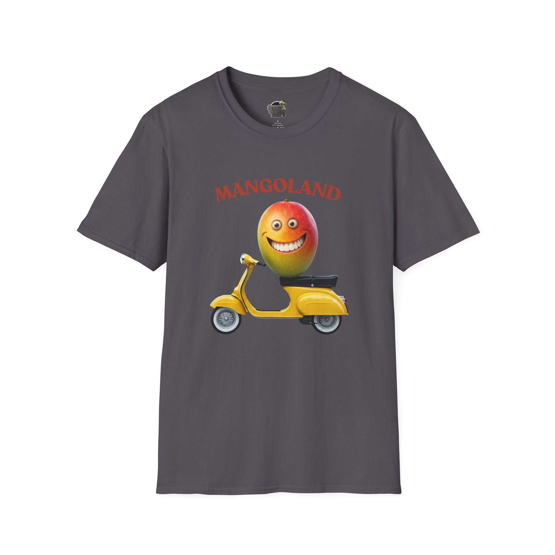 Mangoland t-shirt: Funny Mango Riding Vespa Tee Charcoal