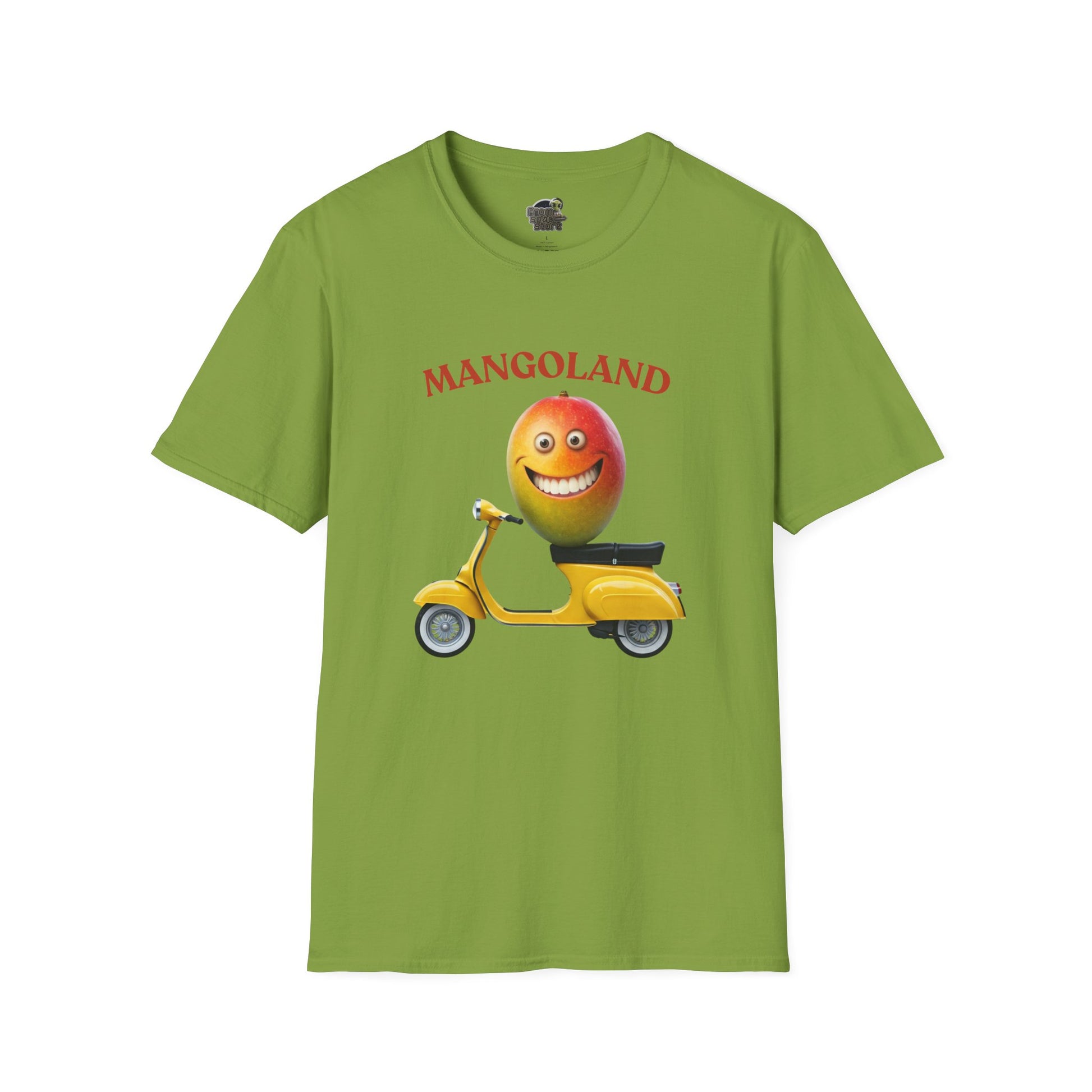 Mangoland t-shirt: Funny Mango Riding Vespa Tee Kiwi