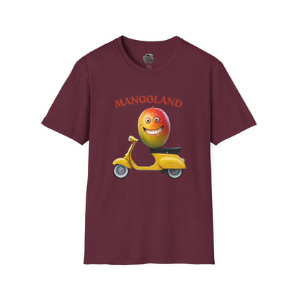 Mangoland t-shirt: Funny Mango Riding Vespa Tee Maroon