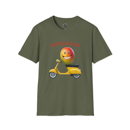 Mangoland t-shirt: Funny Mango Riding Vespa Tee Military Green