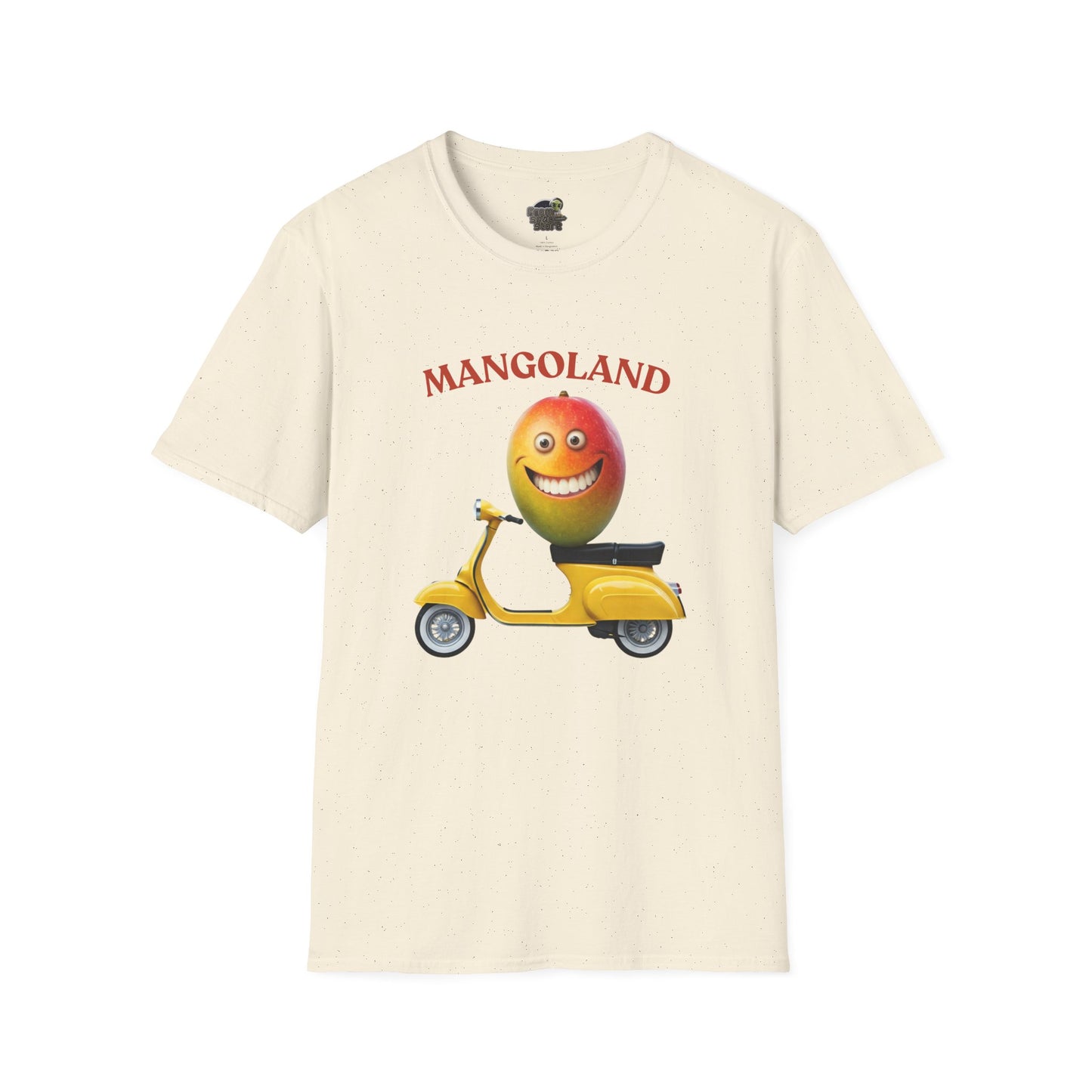 Mangoland t-shirt: Funny Mango Riding Vespa Tee Natural