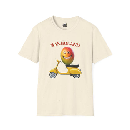 Mangoland t-shirt: Funny Mango Riding Vespa Tee Natural
