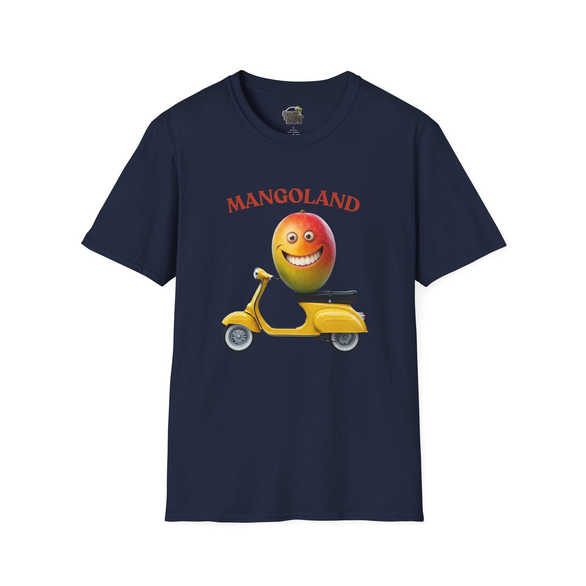 Mangoland t-shirt: Funny Mango Riding Vespa Tee Navy
