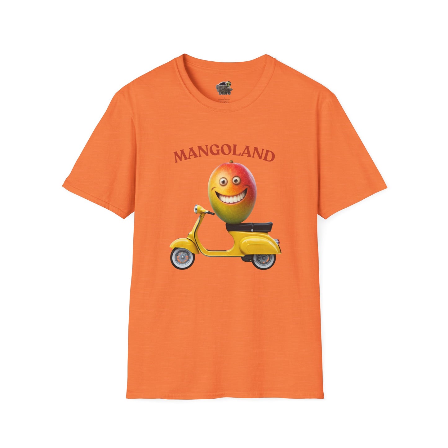 Mangoland t-shirt: Funny Mango Riding Vespa Tee Heather Orange