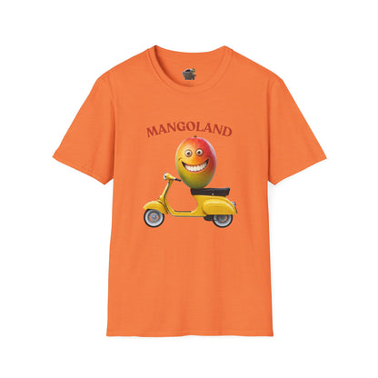 Mangoland t-shirt: Funny Mango Riding Vespa Tee Heather Orange