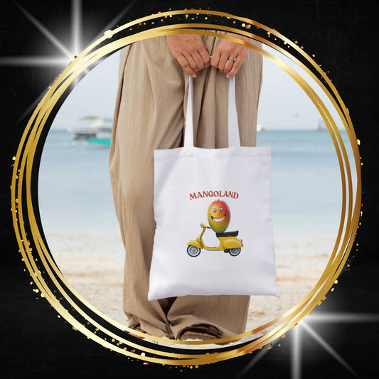 Mangoland Tote Bag: Funny Mango on Scooter Canvas Bag
