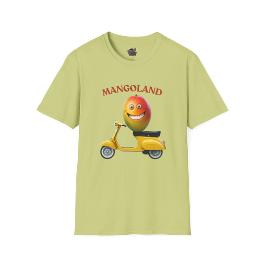 Mangoland t-shirt: Funny Mango Riding Vespa Tee Pistachio