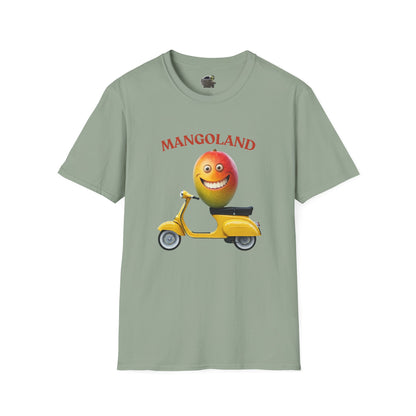 Mangoland t-shirt: Funny Mango Riding Vespa Tee Sage