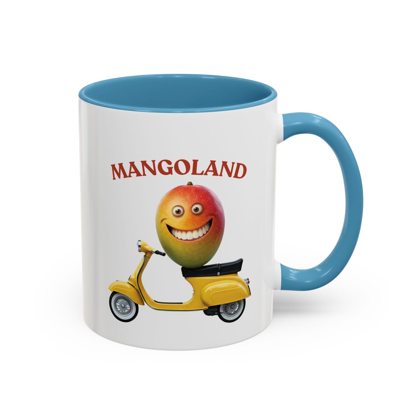 Mango on a Scooter Mug - Fun Tropical Coffee Cup 11oz Light Blue