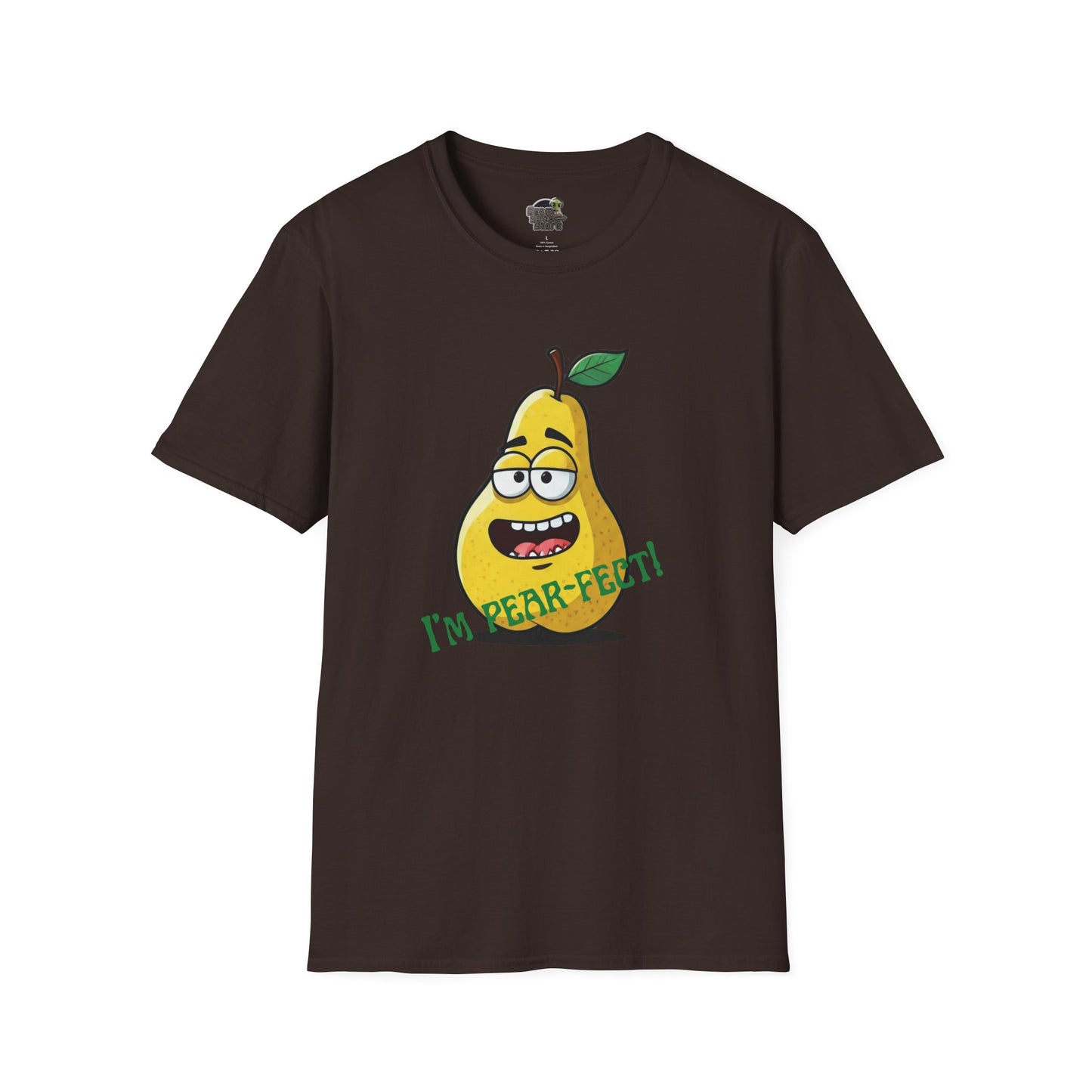 Pear T-Shirt: Funny "I'm Pear-fect" Graphic Tee | Organic Cotton & Unique Design Dark Chocolate