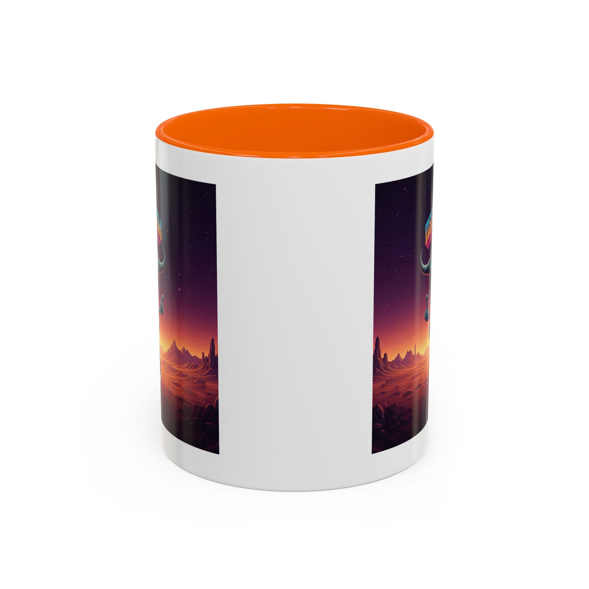 Back view of Alien playing football (rugby) on a unique orange mug