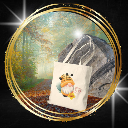 Mystical Bee Gnome Tote Bag: Carry Your Melodies & Magic (Natural & Black Canvas)