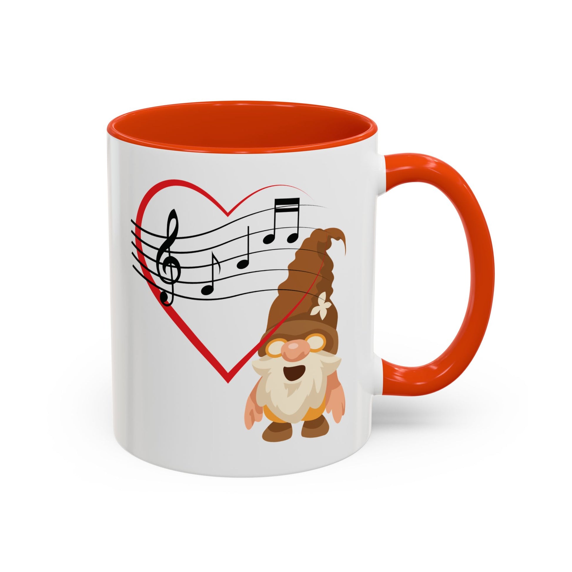 Melodious gnome heartbeat orange mug next to a pair of professional headphones