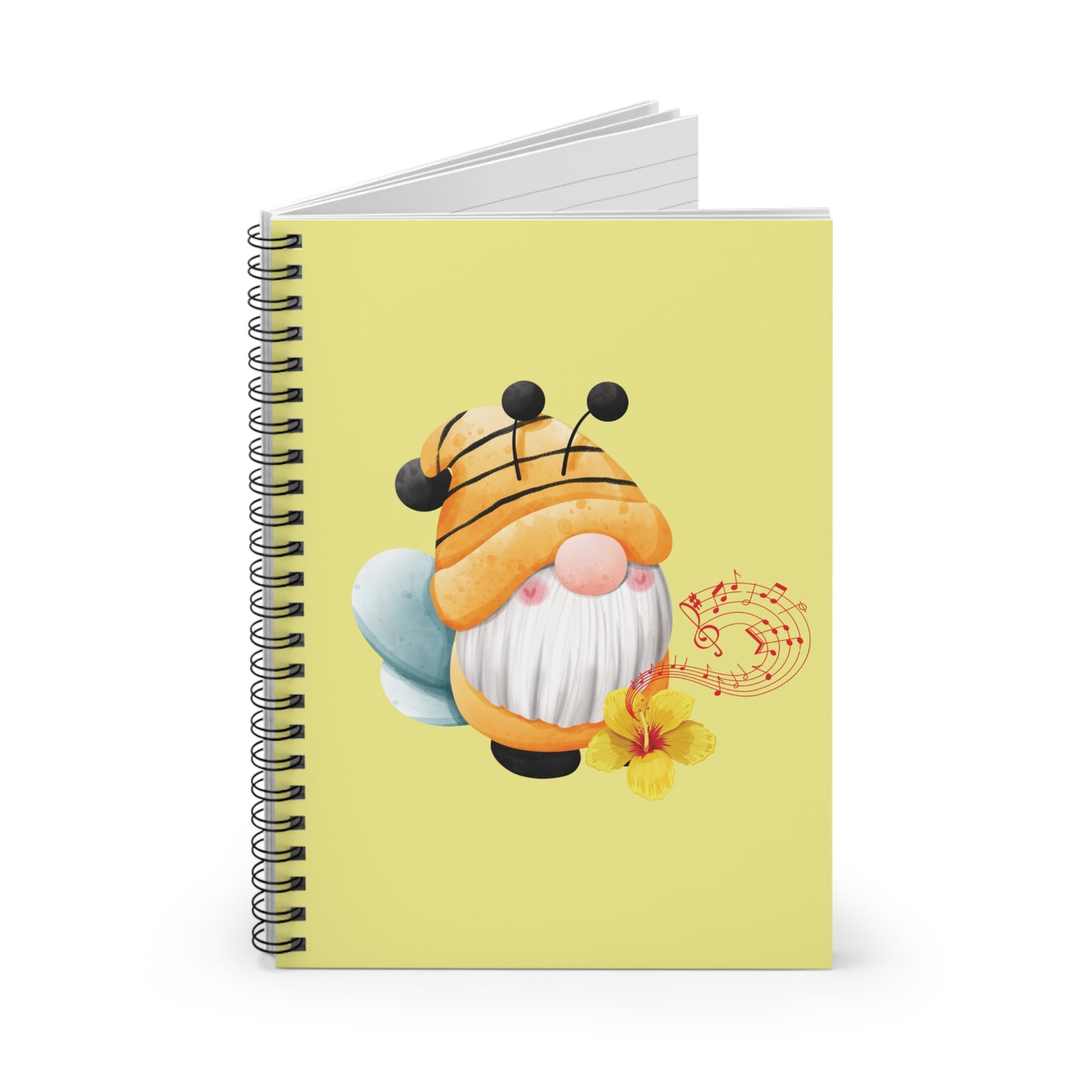Cute bee gnome spiral journal notebook, funny planner gift for students and gnome lovers.