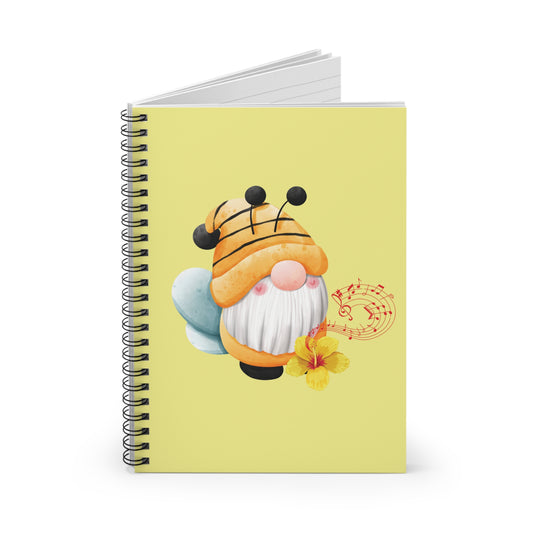 Cute bee gnome spiral journal notebook, funny planner gift for students and gnome lovers.