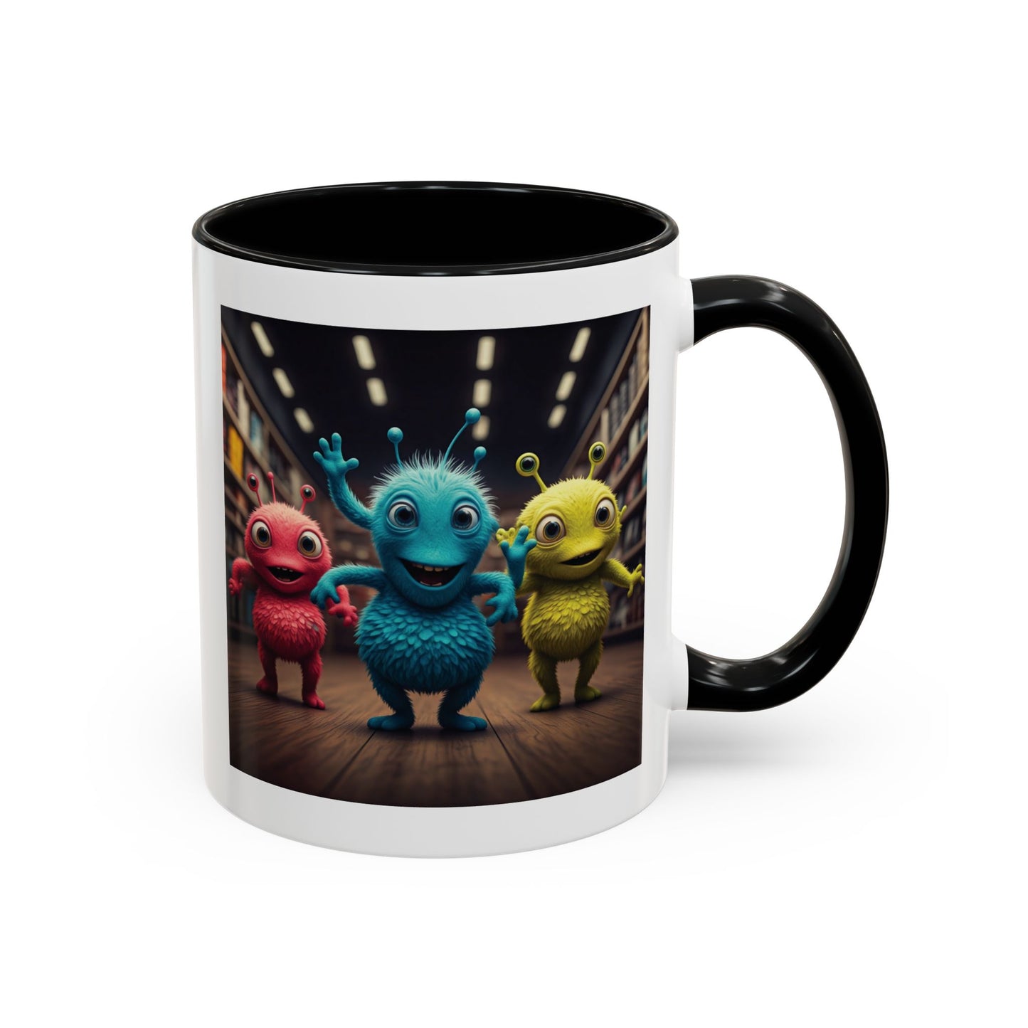 Aliens dancing at a disco on a black mug