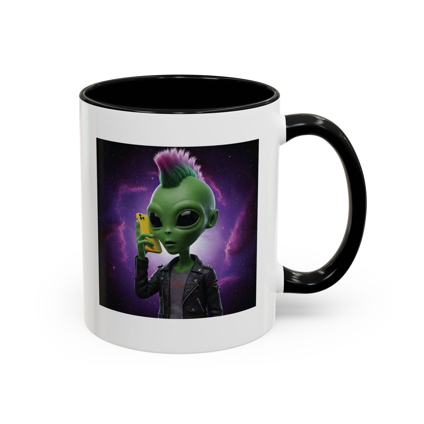 Alien punk with mobile phone black  mug
