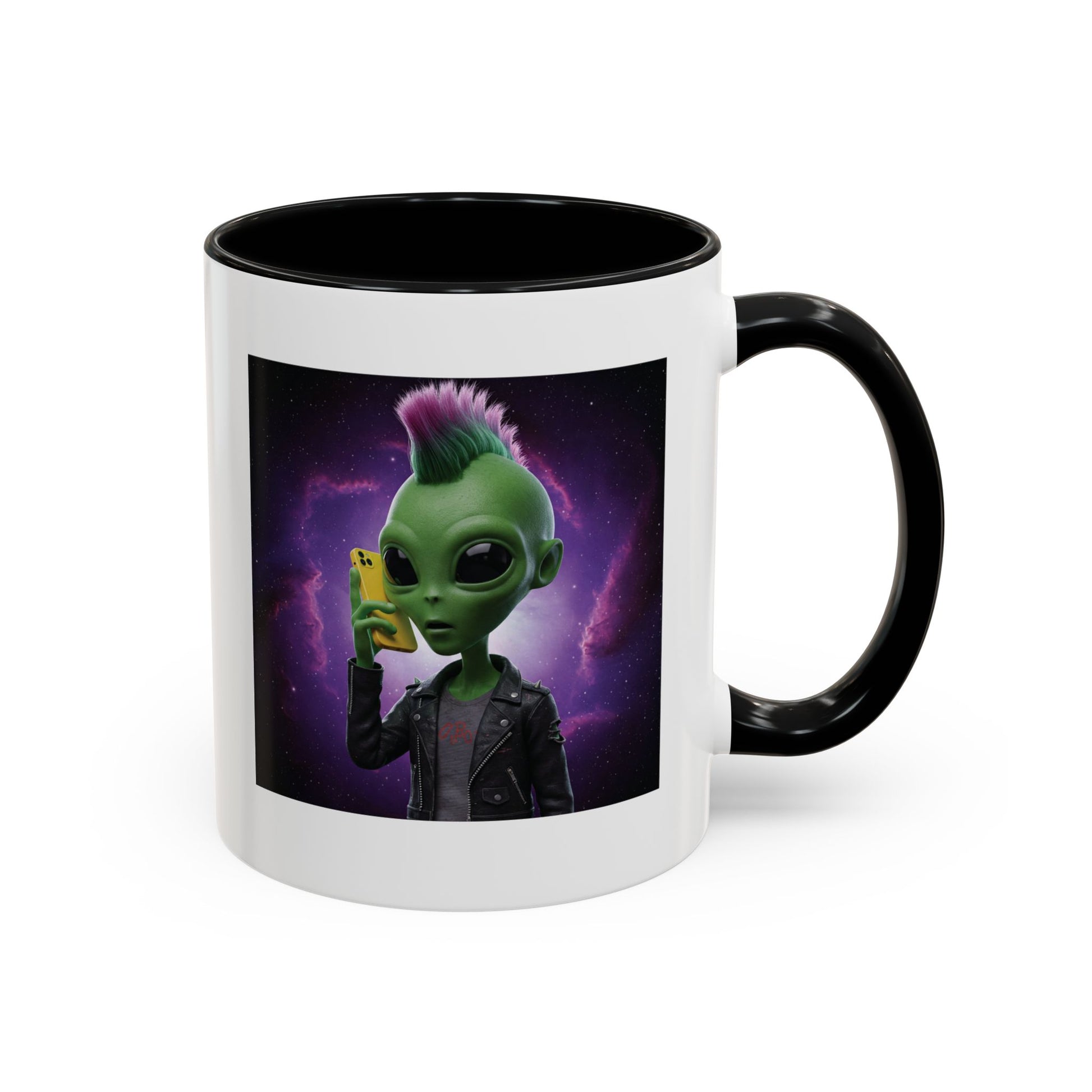 Alien punk with mobile phone black  mug
