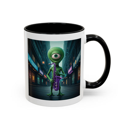 Alien Sax Player Mug: Space Melodies for Romantic Souls 11oz Black