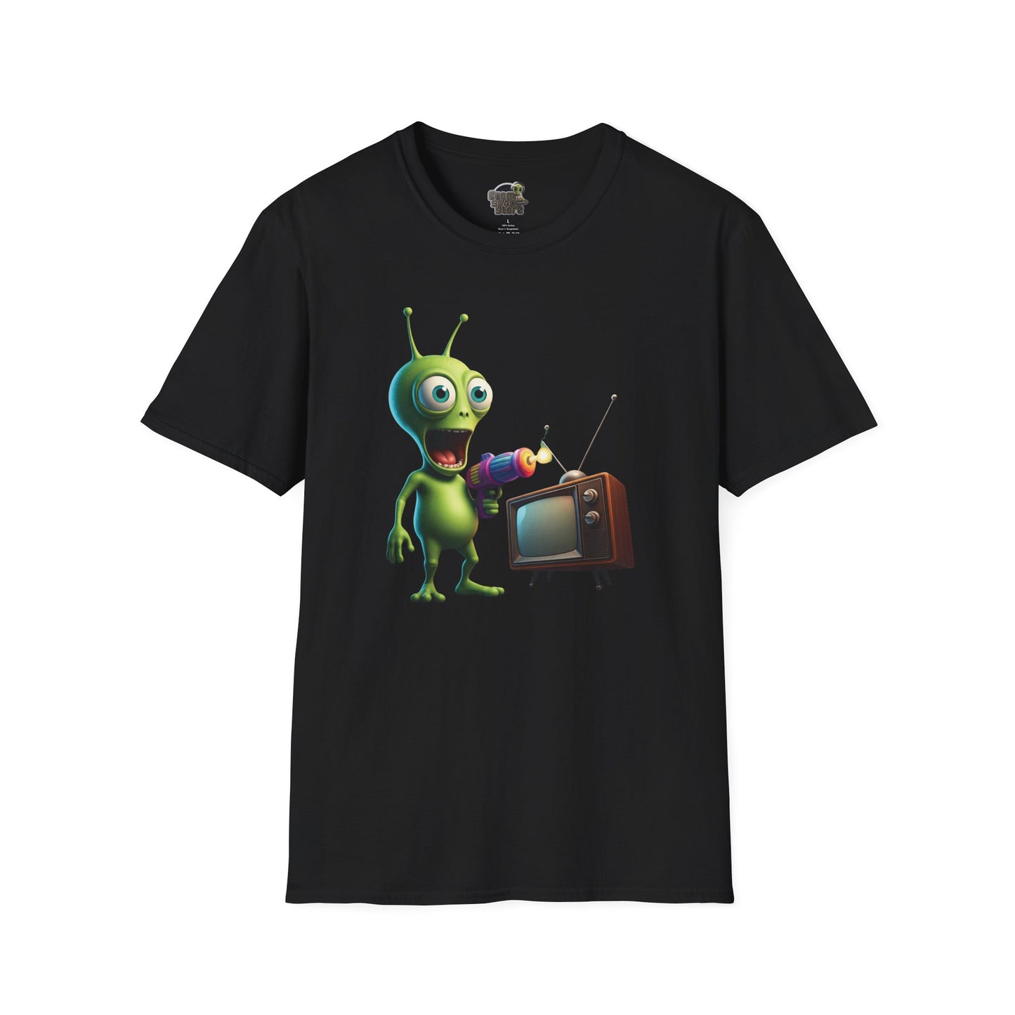 Black Unisex alien zapping vintage TV t-shirt
