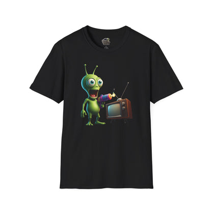 Black Unisex alien zapping vintage TV t-shirt